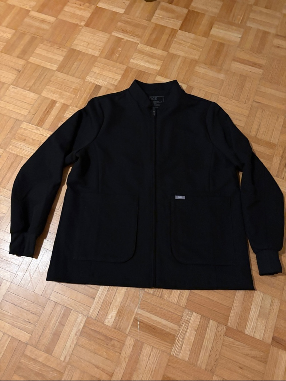 Figs Black Zip-Front Jacket with Patch Pockets